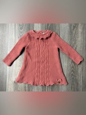Rachel Zoe Baby Mauve Pink Knit Cable Sweater Dress 6-9 mos Bow Heart Charm